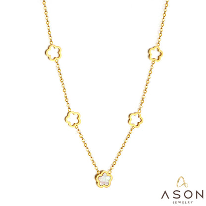 4 Hollow Peach Blossoms+Peach Blossom With White Shell Accessories Necklace asonjewelry