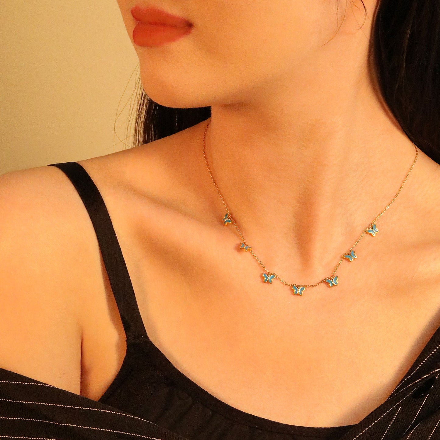 Heart + Butterfly Oil Drop Pendant Necklace asonjewelry