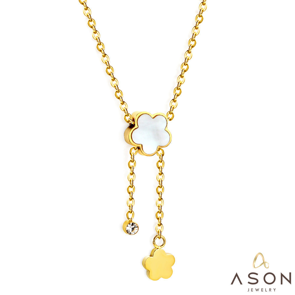 2024 New Year White Shell Peach Blossom + Peach Blossom Accessories with Diamond Pendant Necklace 45+5cm asonjewelry