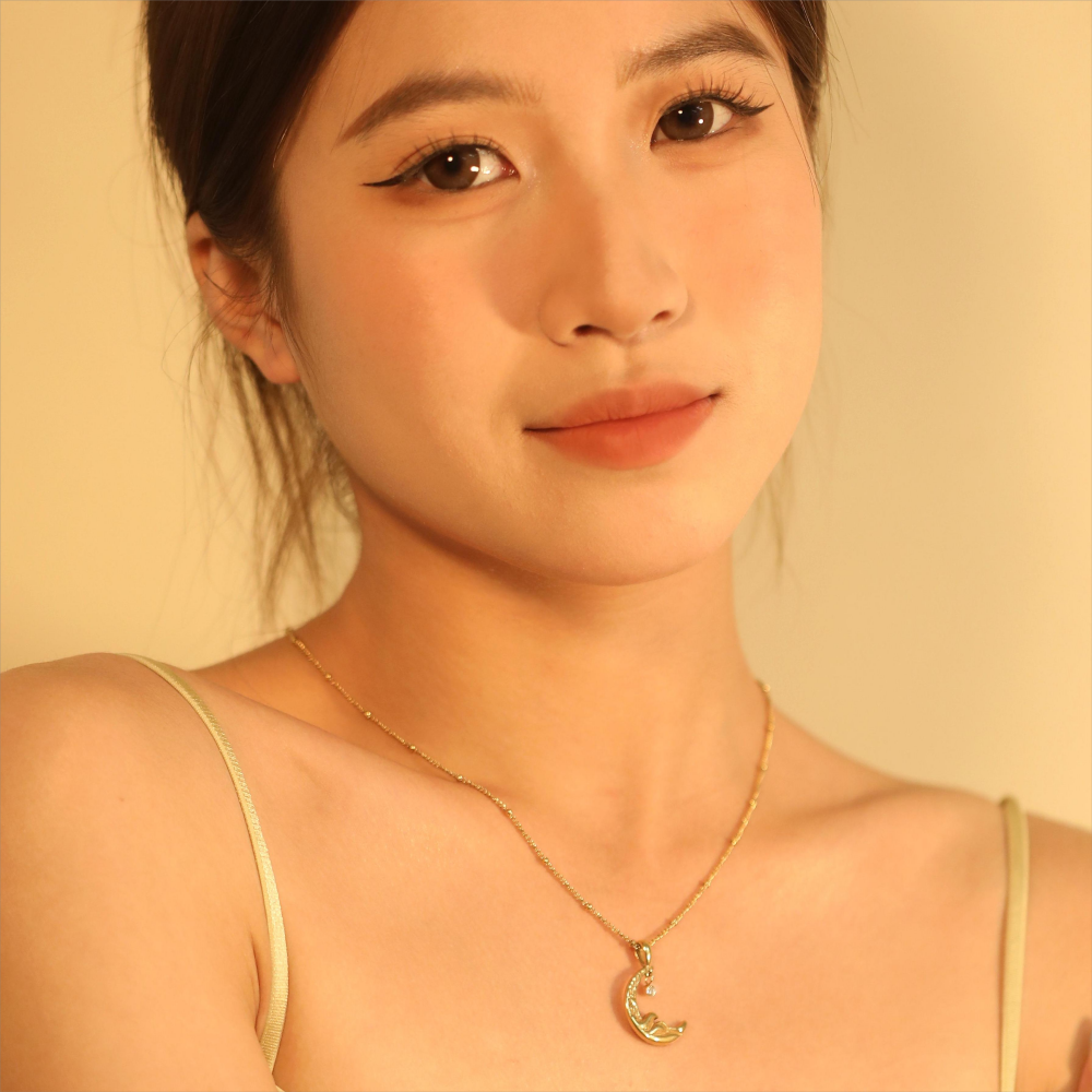 2024 Spring Moon Accessories 17.7*20mm with pendant diamond 3mm necklace 45+5cm asonjewelry