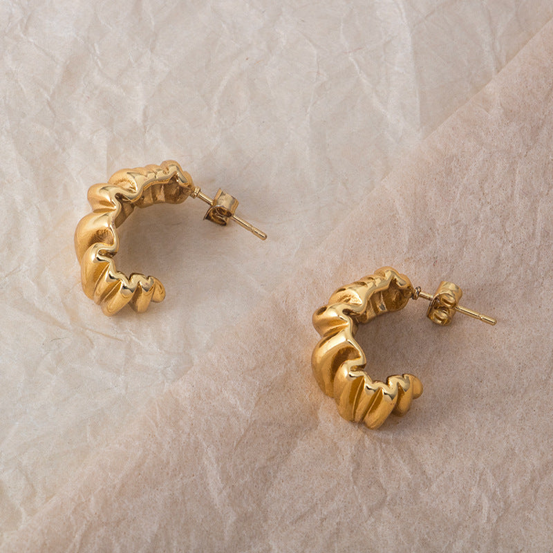 Stainless Steel Fashion Vintage Pleated Irregular Earrings asonjewelry