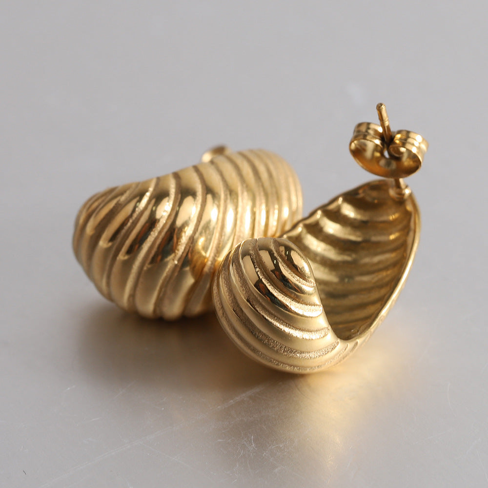 13MM 18K Gold Bread Earrings Irregular Spiral Earrings asonjewelry