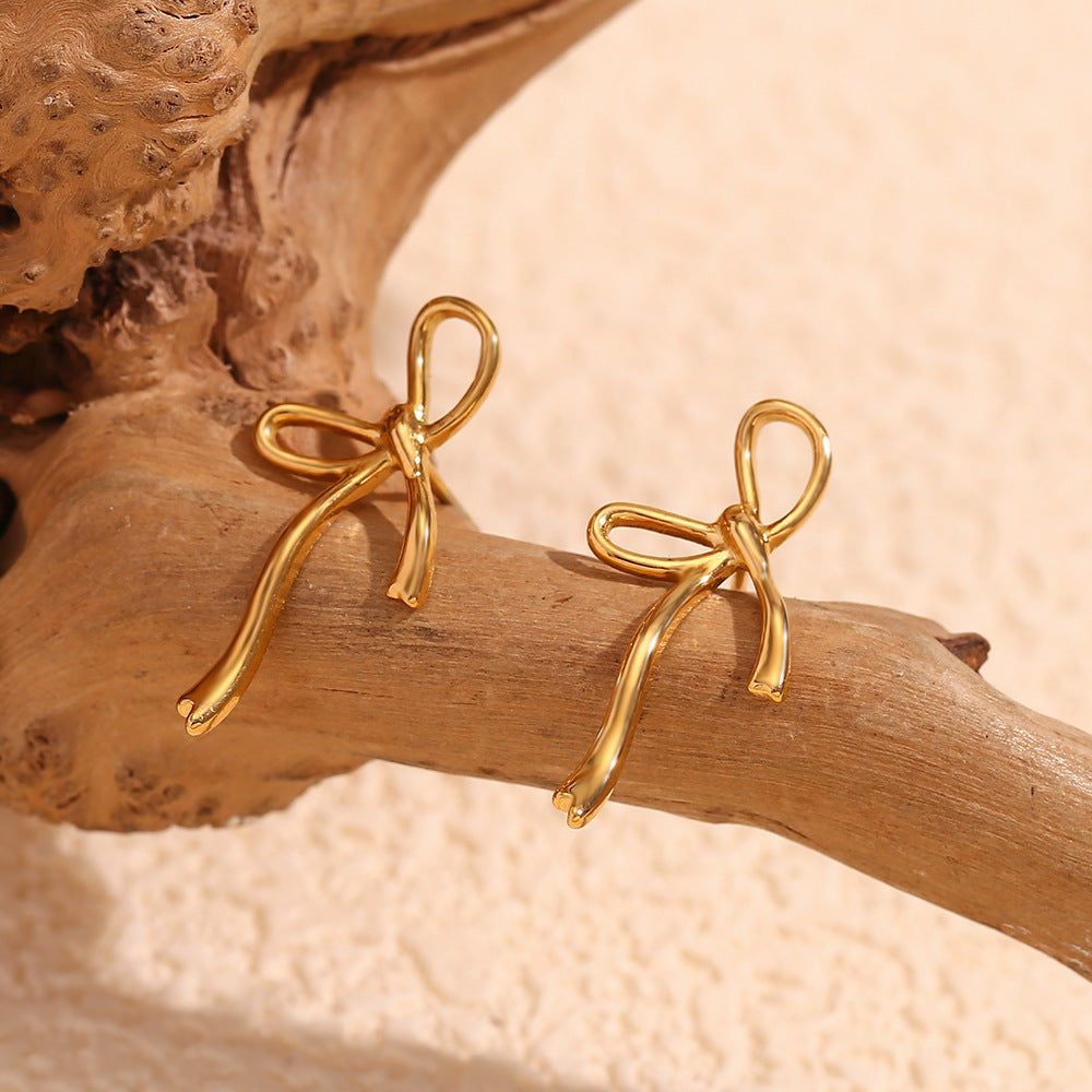 Simple personality creative earrings stainless steel 18K gold-plated irregular sweet bow earrings asonjewelry