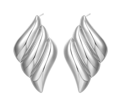 Geometric 18K Gold Stainless Steel Fashion Simple Metal Style Triple Wing Stud Earrings asonjewelry