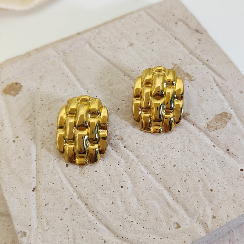 Fashion niche stainless steel surface rectangular protruding earrings asonjewelry