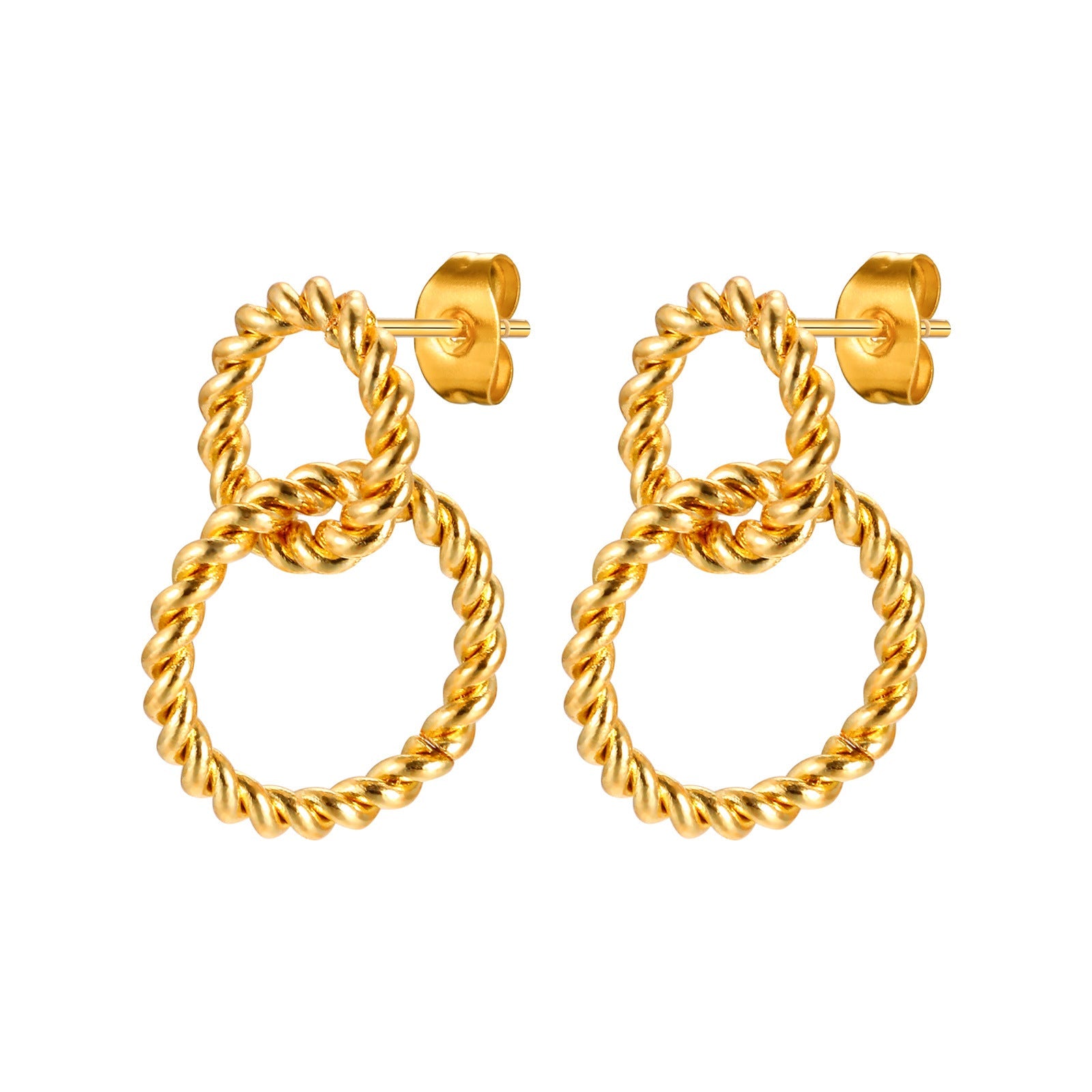 Stainless Steel Twisted Double Hoop Earrings Gold Fashion Jewelry Jewelry asonjewelry