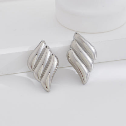 Geometric 18K Gold Stainless Steel Fashion Simple Metal Style Triple Wing Stud Earrings asonjewelry