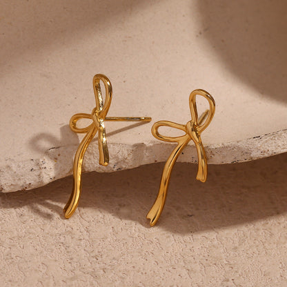 Simple personality creative earrings stainless steel 18K gold-plated irregular sweet bow earrings asonjewelry