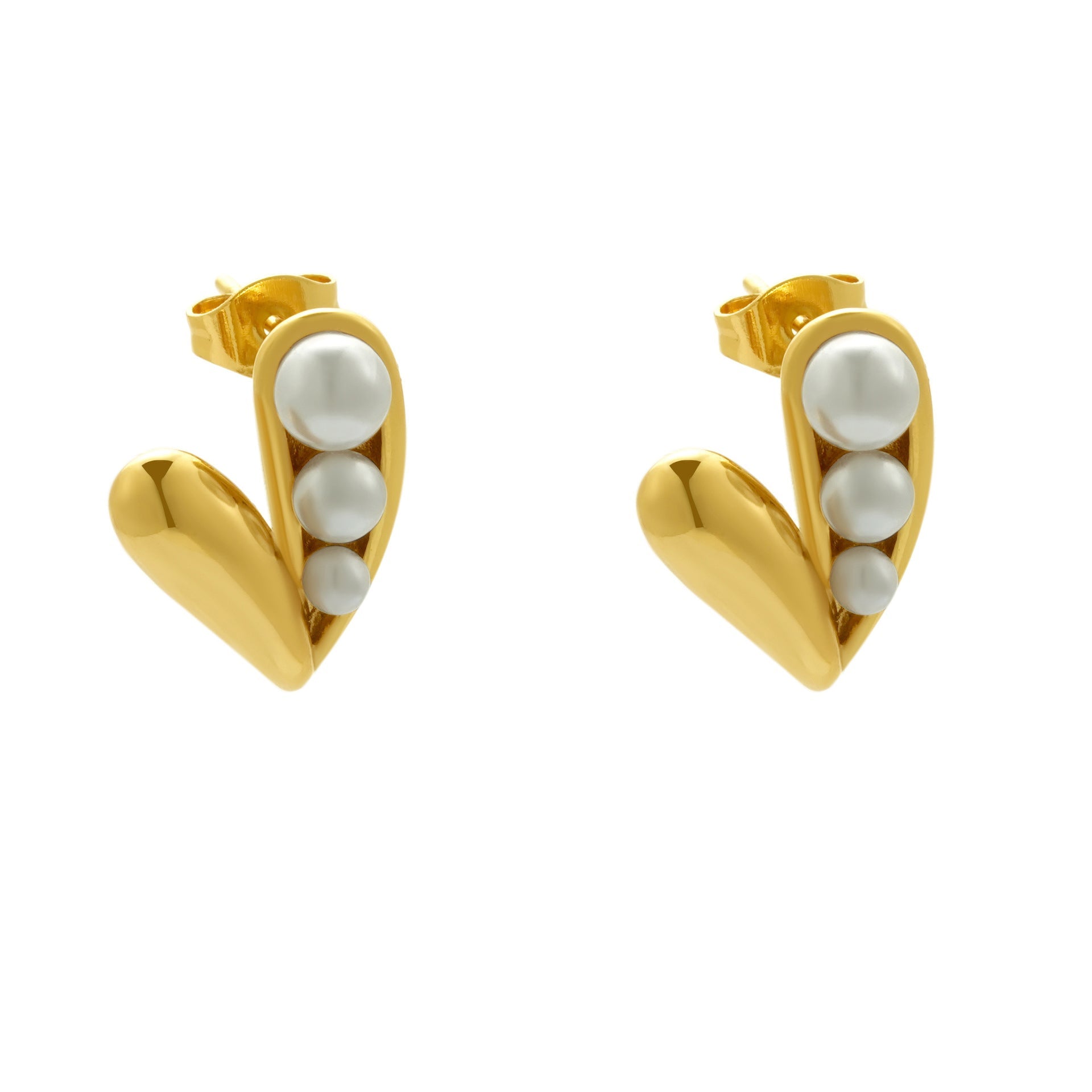Wispy interior pearl-set heart-shaped stainless steel earrings asonjewelry