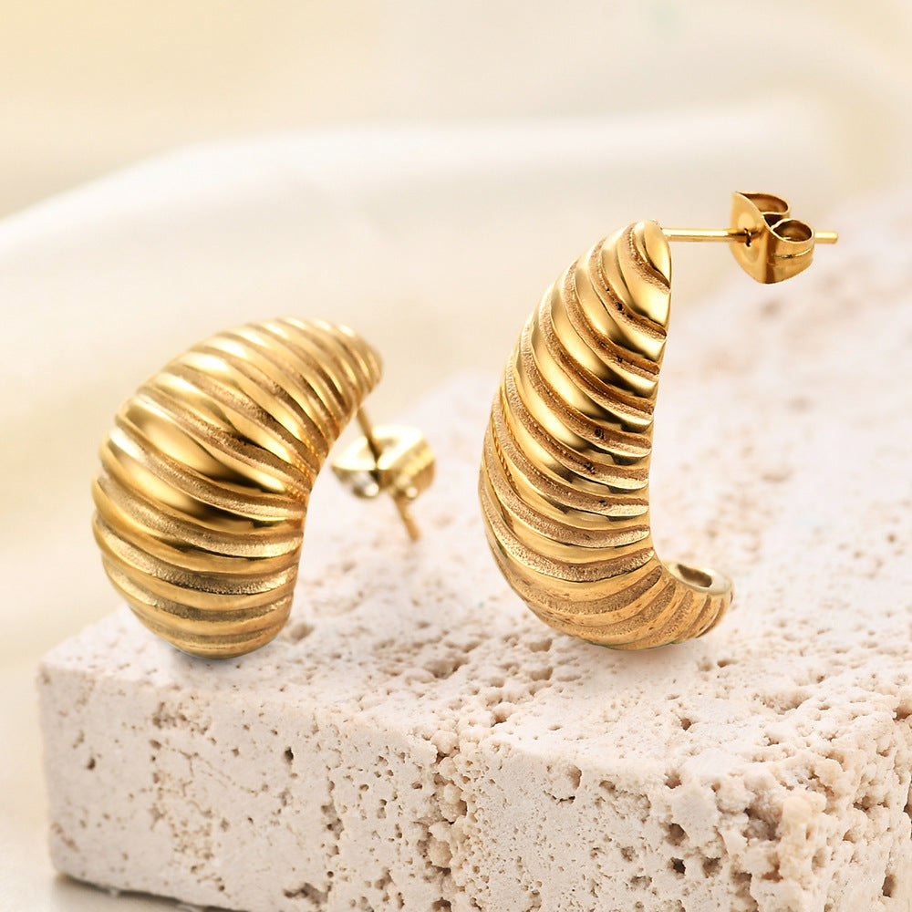 13MM 18K Gold Bread Earrings Irregular Spiral Earrings asonjewelry