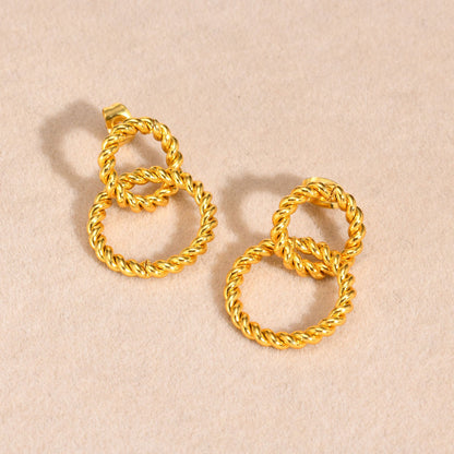 Stainless Steel Twisted Double Hoop Earrings Gold Fashion Jewelry Jewelry asonjewelry