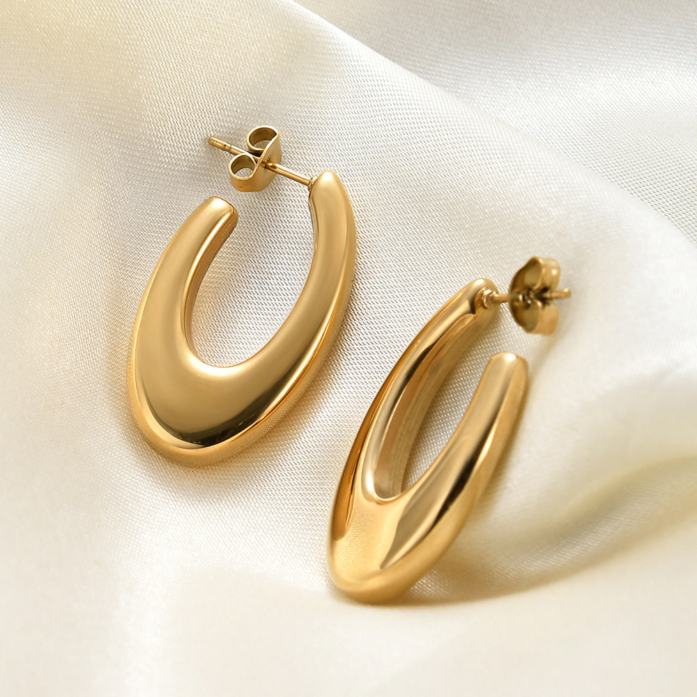 Oval Earrings U Geometric 18K Gold Earrings asonjewelry