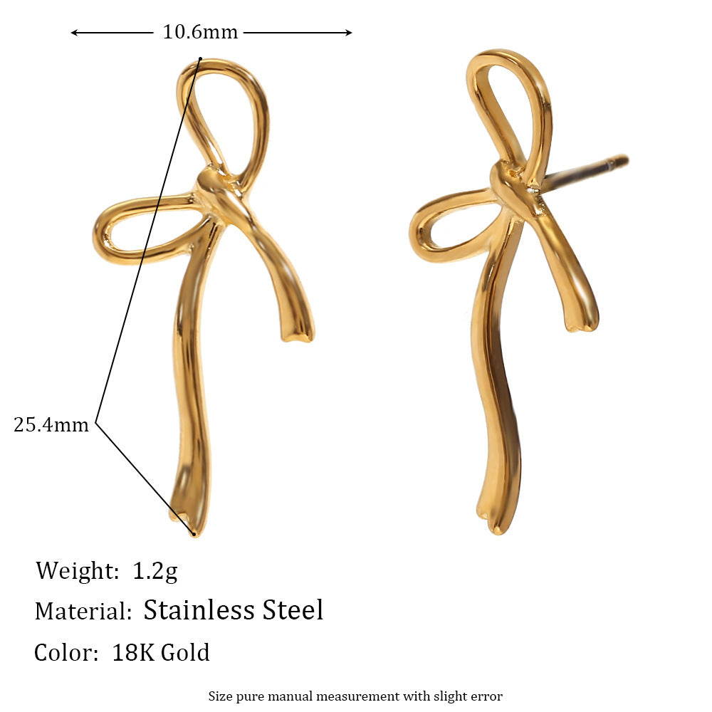 Simple personality creative earrings stainless steel 18K gold-plated irregular sweet bow earrings asonjewelry