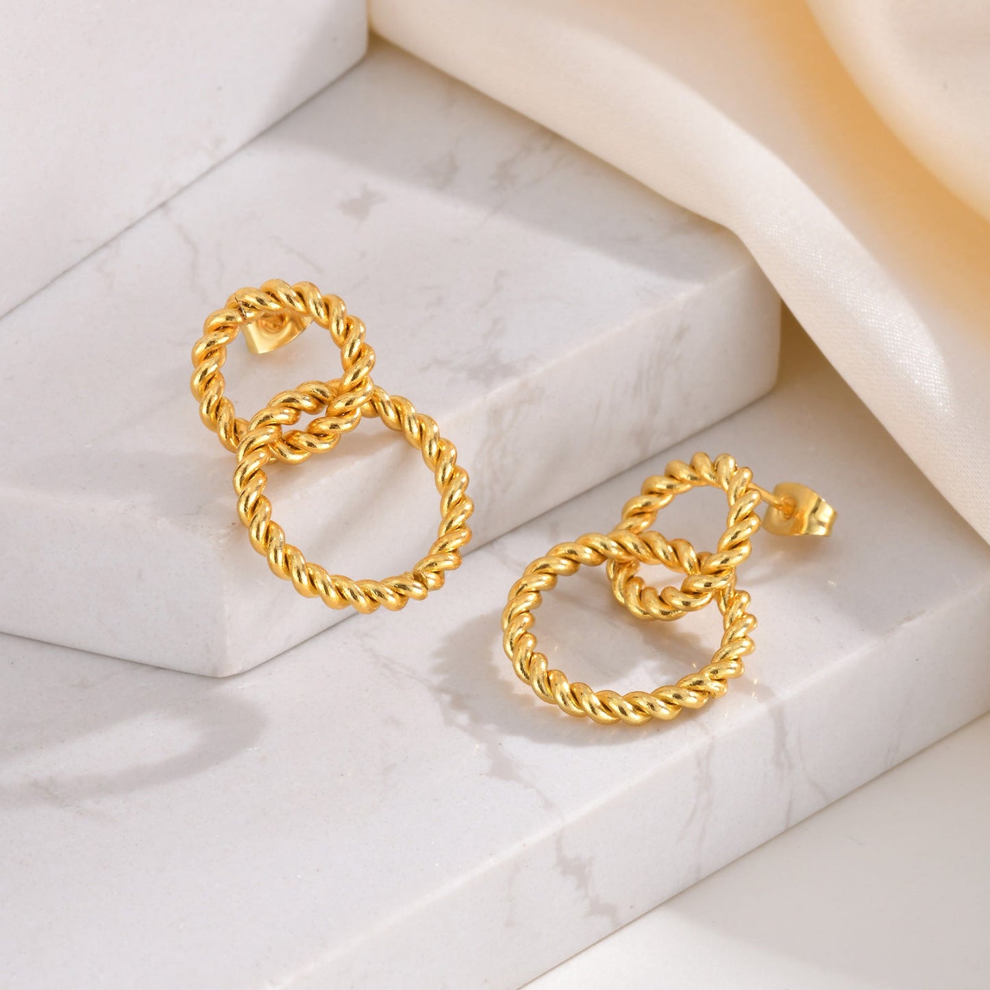 Stainless Steel Twisted Double Hoop Earrings Gold Fashion Jewelry Jewelry asonjewelry