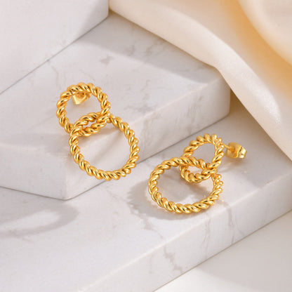 Stainless Steel Twisted Double Hoop Earrings Gold Fashion Jewelry Jewelry asonjewelry