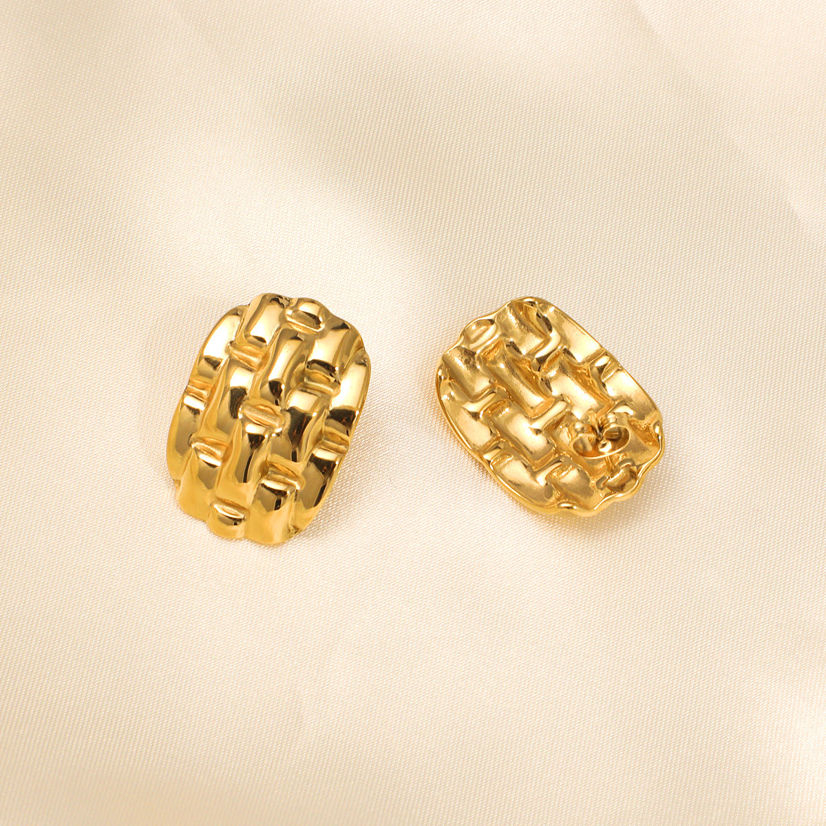 Stainless Steel 18k Gold Plated Heavy Textured Braided Stud Earrings asonjewelry