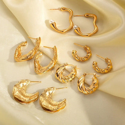 18k Gold Stainless Steel Titanium Steel V Irregular Cast Textured Earrings asonjewelry