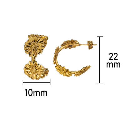 Stainless steel fresh simple personality retro C-shaped small daisy flowers female 18K gold earrings asonjewelry