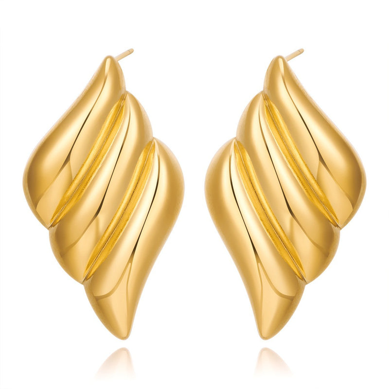 Geometric 18K Gold Stainless Steel Fashion Simple Metal Style Triple Wing Stud Earrings