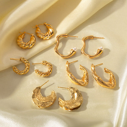 18k Gold Stainless Steel Titanium Steel V Irregular Cast Textured Earrings asonjewelry