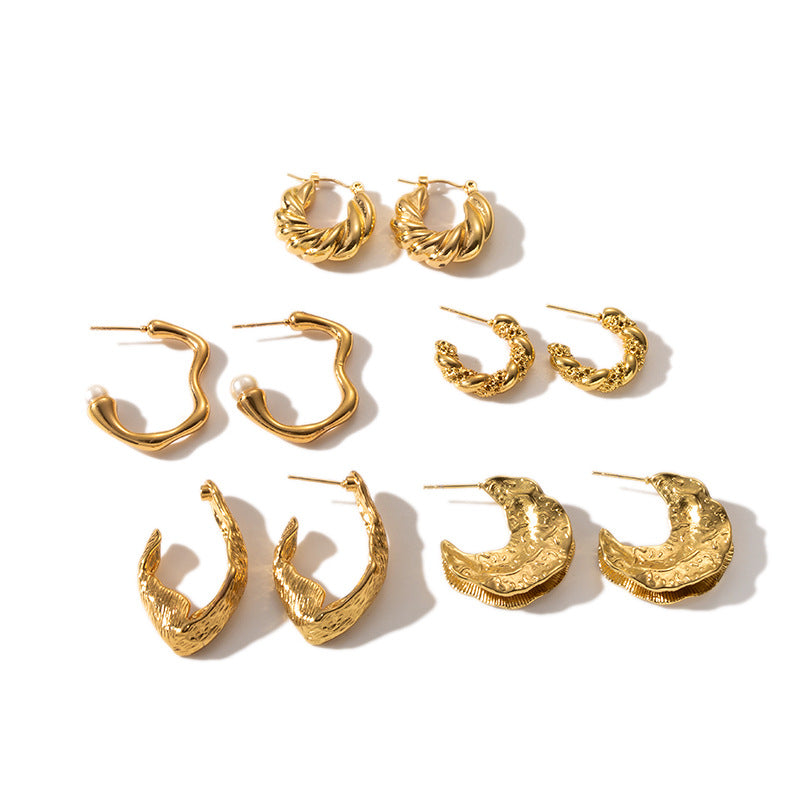 18k Gold Stainless Steel Titanium Steel V Irregular Cast Textured Earrings asonjewelry