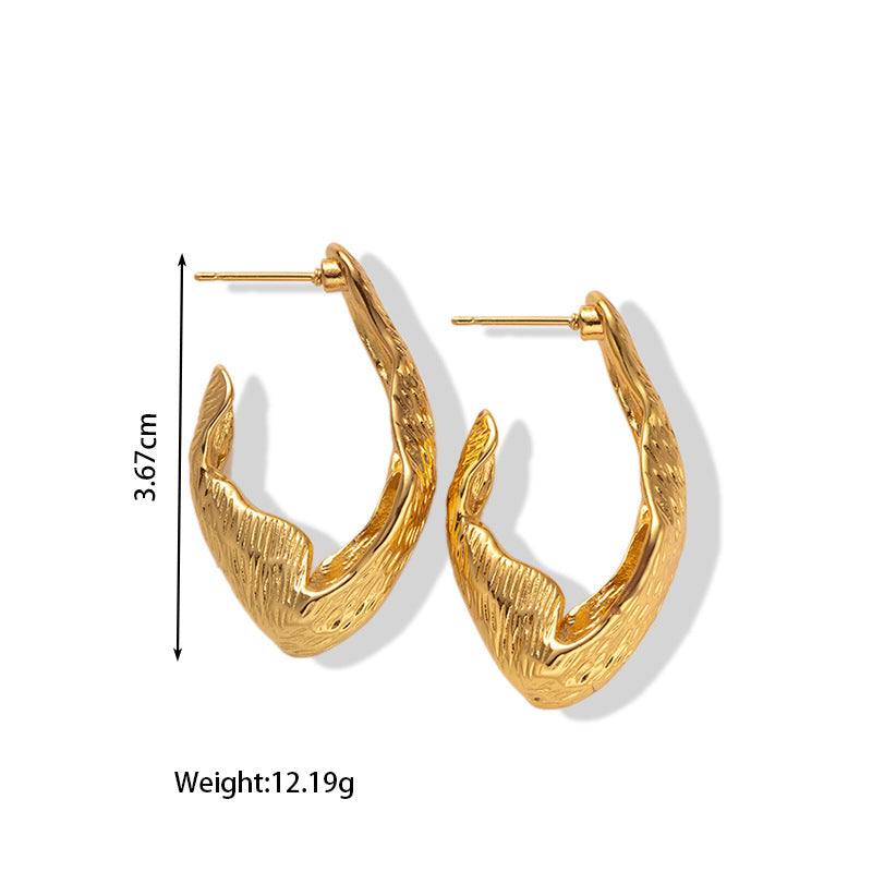 18k Gold Stainless Steel Titanium Steel V Irregular Cast Textured Earrings asonjewelry