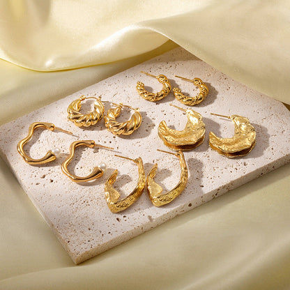 18k Gold Stainless Steel Titanium Steel V Irregular Cast Textured Earrings asonjewelry