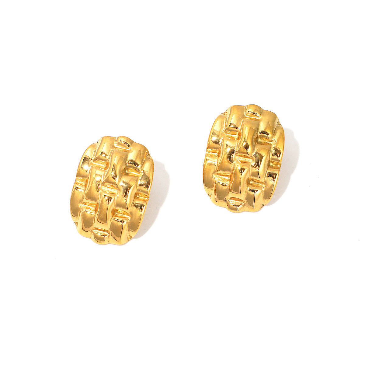 Stainless Steel 18k Gold Plated Heavy Textured Braided Stud Earrings asonjewelry
