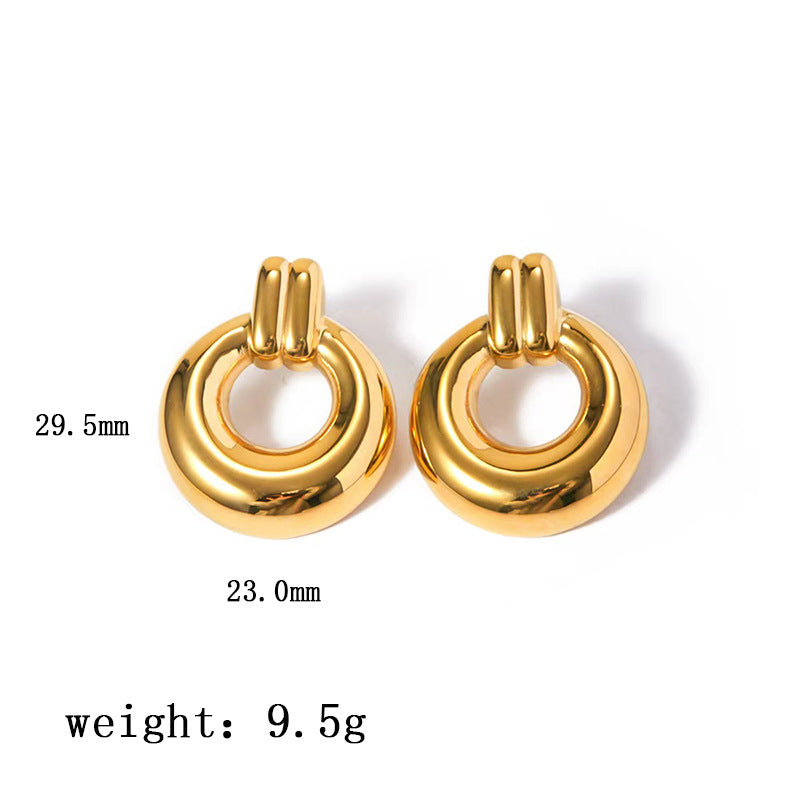 Ins style 18k gold stainless steel round rings hundred earrings wholesale asonjewelry