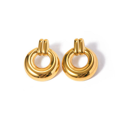 Ins style 18k gold stainless steel round rings hundred earrings wholesale asonjewelry