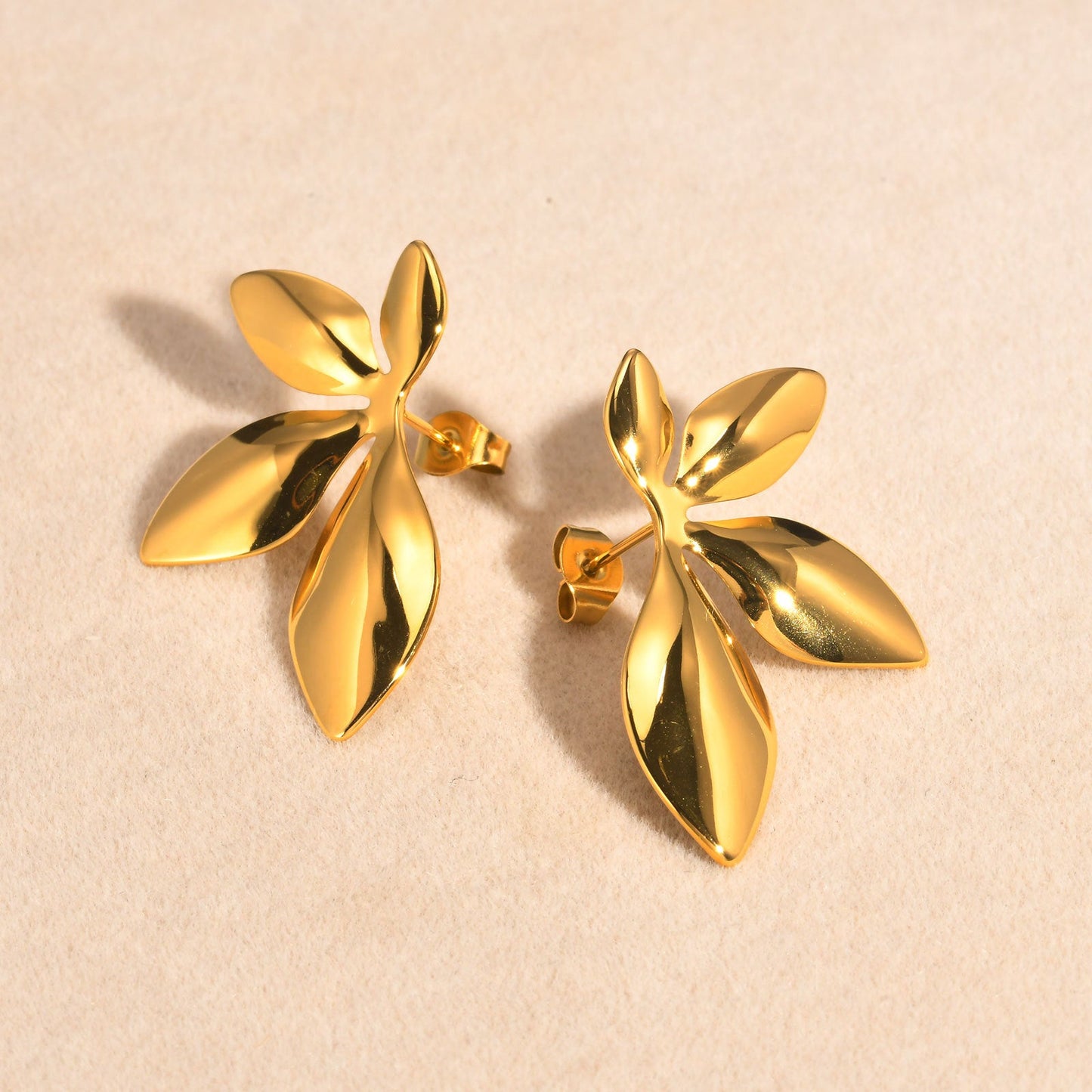 Stainless steel 4 leaves earrings 18K gold fashion personality asonjewelry
