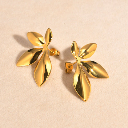 Stainless steel 4 leaves earrings 18K gold fashion personality asonjewelry
