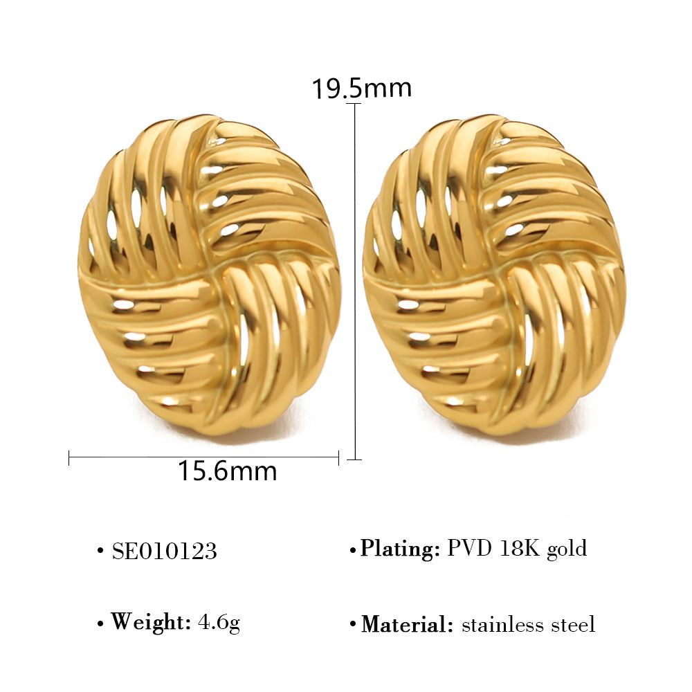 Simple fashion personalized woven texture earrings round geometric 18k gold plated stainless steel earrings asonjewelry