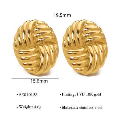 Simple fashion personalized woven texture earrings round geometric 18k gold plated stainless steel earrings asonjewelry