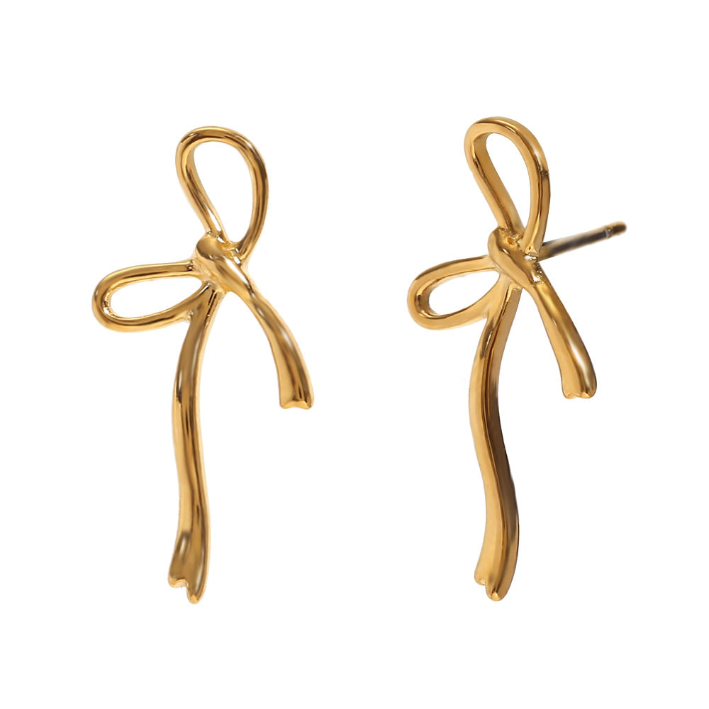 Simple personality creative earrings stainless steel 18K gold-plated irregular sweet bow earrings asonjewelry