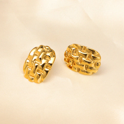 Stainless Steel 18k Gold Plated Heavy Textured Braided Stud Earrings asonjewelry