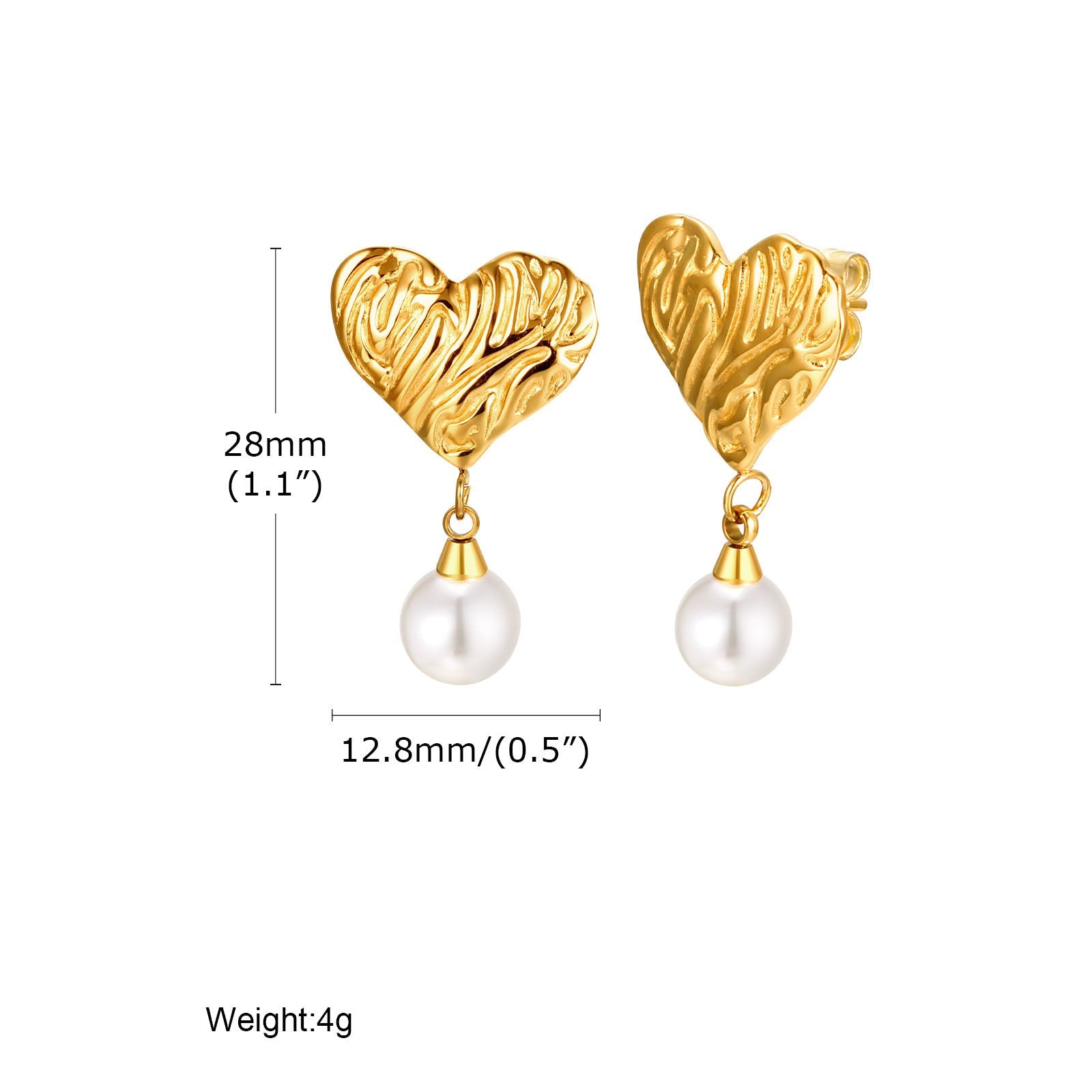 Fashion Stainless Steel Irregular Texture Heart & Pearl Earrings asonjewelry