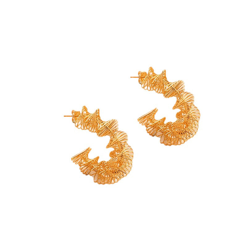 Fashion Stainless Steel C-Shape Earrings & Irregular Spring Threaded Earrings asonjewelry