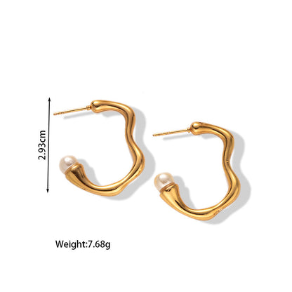 18k Gold Stainless Steel Titanium Steel V Irregular Cast Textured Earrings asonjewelry