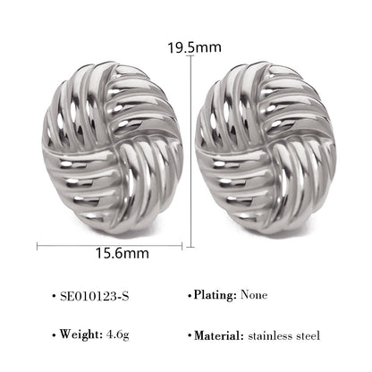 Simple fashion personalized woven texture earrings round geometric 18k gold plated stainless steel earrings asonjewelry
