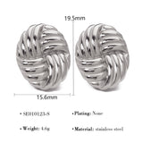 Simple fashion personalized woven texture earrings round geometric 18k gold plated stainless steel earrings
