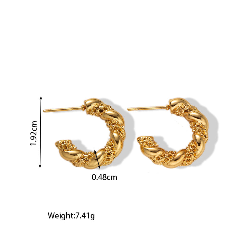 18k Gold Stainless Steel Titanium Steel V Irregular Cast Textured Earrings asonjewelry