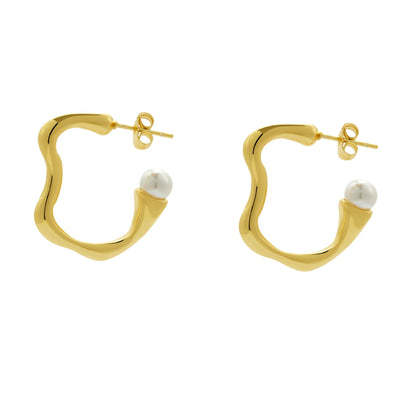 Stainless steel C-shaped end pearl-set earrings asonjewelry