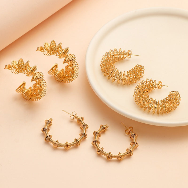 Fashion stainless steel C-shaped earrings & irregular spring Earrings asonjewelry