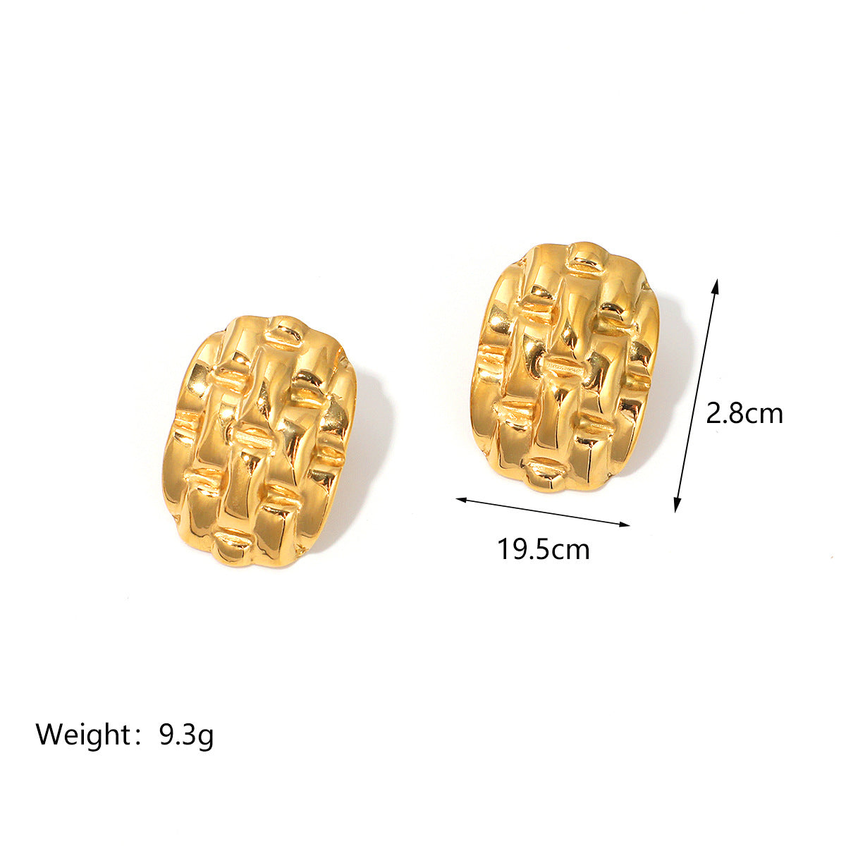 Stainless Steel 18k Gold Plated Heavy Textured Braided Stud Earrings asonjewelry