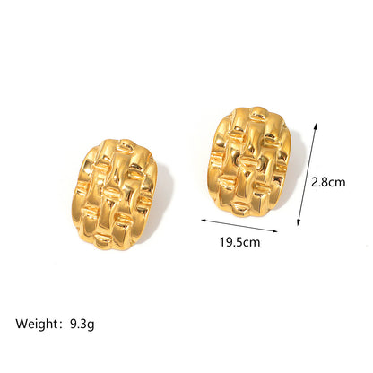 Stainless Steel 18k Gold Plated Heavy Textured Braided Stud Earrings asonjewelry