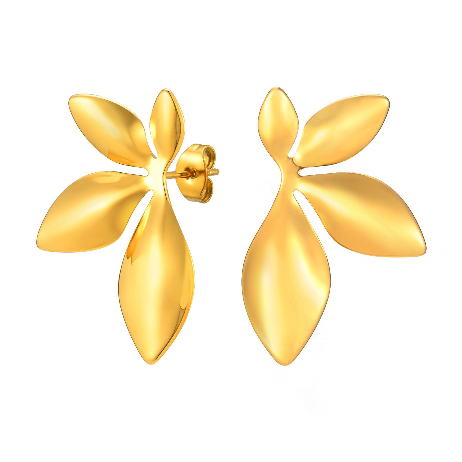 Stainless steel 4 leaves earrings 18K gold fashion personality asonjewelry