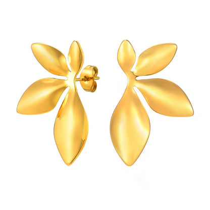 Stainless steel 4 leaves earrings 18K gold fashion personality asonjewelry