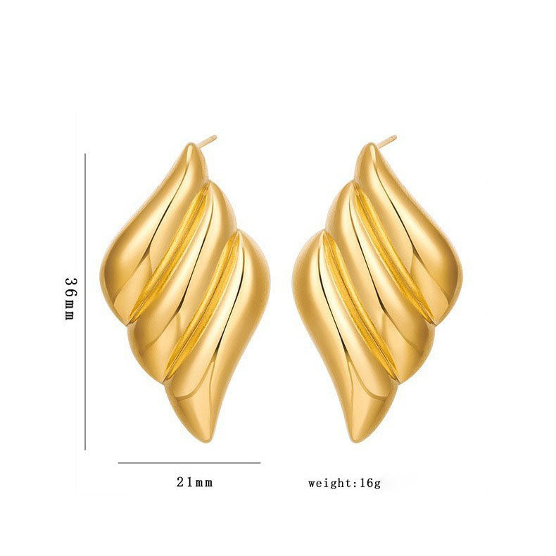 Geometric 18K Gold Stainless Steel Fashion Simple Metal Style Triple Wing Stud Earrings asonjewelry