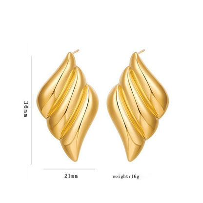 Geometric 18K Gold Stainless Steel Fashion Simple Metal Style Triple Wing Stud Earrings asonjewelry